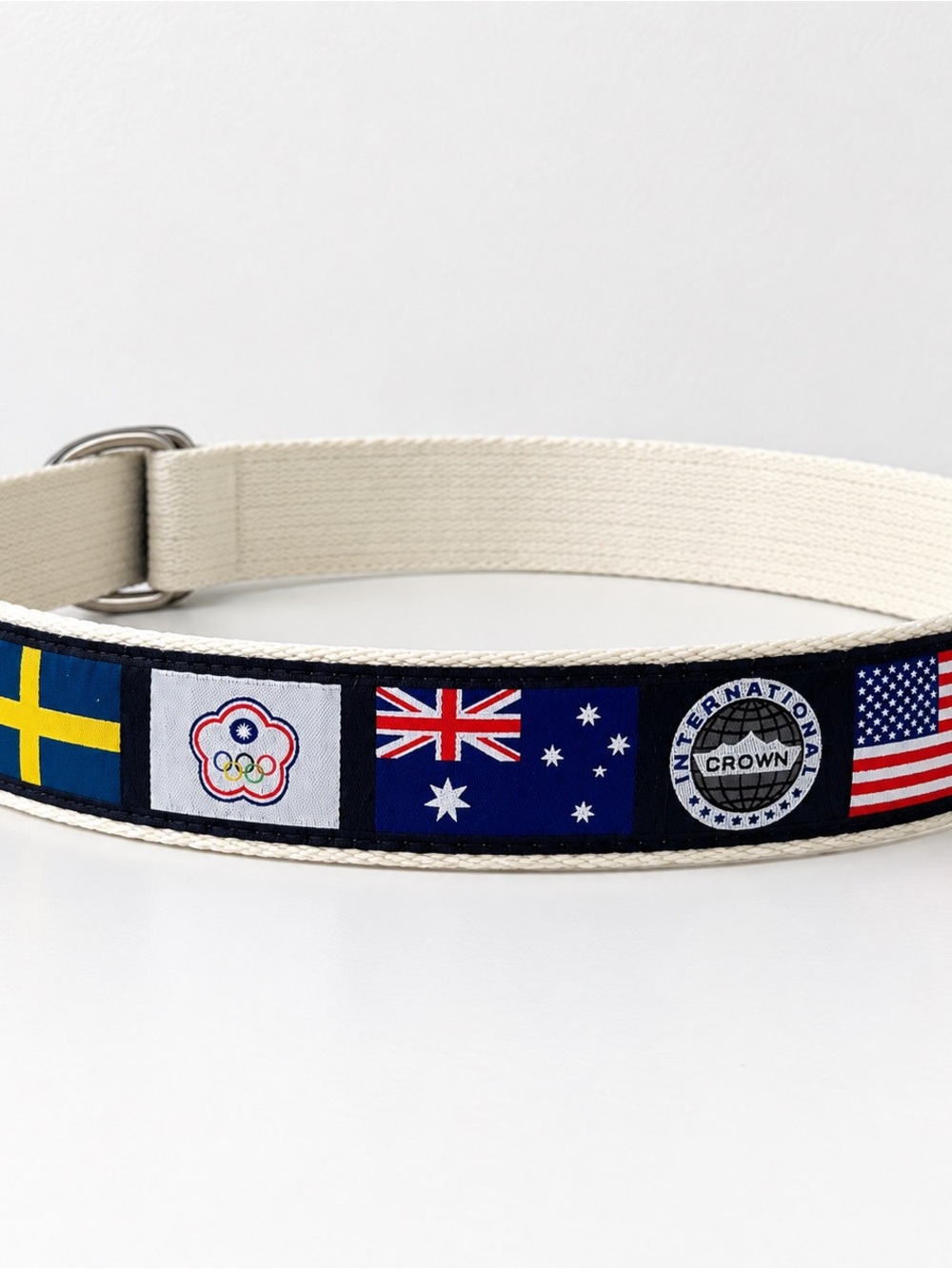 Canvas Flag Patch Belt in Cream with Multicolor Accents
